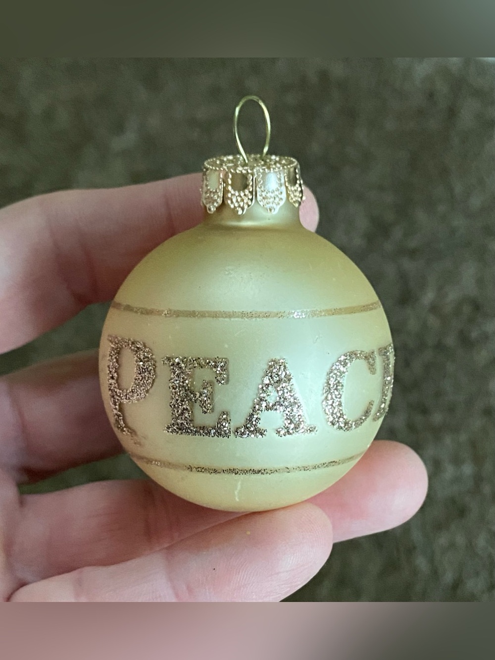 VTG Rauch Gold Blown Glass Christmas Ornament "PEACE" Glitter 1980s 1990s